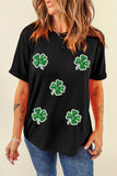 Black Four Leaf Clover Graphic St. Patricks Crewneck Tee