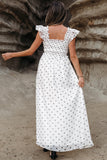 White Polka Dot Flutter Sleeve Square Neck Smocked Maxi Dress