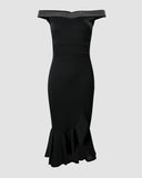 Off Shoulder Rhinestone Decor Slit Ruffles Party Dress