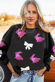 Black Sequined Bunny Bow Easter Fashion Corded Sweatshirt