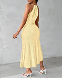 Halter Hollow out A Line Sleeveless Front Slit Ruched Maxi Dress Vacation Dress