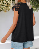 Contrast Lace Round Neck Short Sleeve Ruched Top Casual Slim Fit T Shirt