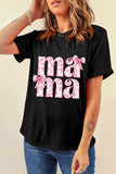 Black Floral Bow Mama Graphic Crewneck Tee