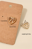 Gold Bow Decor Heart Shape Plate Alloy Stud Earrings