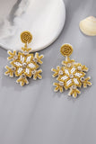 Gold Christmas Snowflake Rhinestone Rice Beaded Drop Earrings