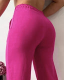High Strechy Waist Drawstring Straight Leg Pants Casual Loose Fit Pants with Pockets