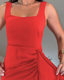 Square Neck Sleeveless Asymmetrical Dress Chic Ruched Mini Dress