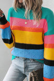 Yellow Colorblock Mixed Textured Drop Shoulder Sweater