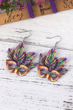 Meadow Mauve Mardi Gras Mask Dangle Hook Earrings