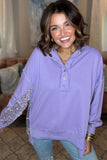 Lilac Sequin Patchwork High Low Hem Henley Sweatshirt