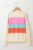 White Colorblock Patchwork Crewneck Drop Shoulder Sweatshirt