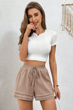 Straw Yellow Textured Tiered Edge High Waist Casual Shorts