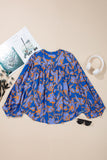Blue Floral Print Batwing Sleeve Buttoned Loose Fit Shirt
