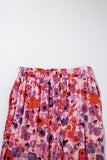 Purple Floral Wide Leg Elastic High Waist Pants