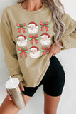 Parchment Christmas Santa Claus Bowknot Print Drop Shoulder Sweatshirt