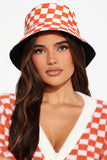 Orange Reversible Checkered Bucket Hat