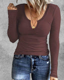 Notch Neck Long Sleeve Top