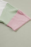 White Color Block Ribbed Knit Quarter Sleeve Top