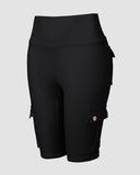 Tummy Control Butt Lifting Active Shorts High Waist Flap Pocket Workout Bermuda Cargo Running Shorts