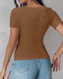 Built in Bra U neck Short Sleeve T shirt Rib knit Top