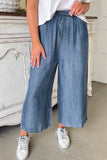 Real Teal Plus Size Drawstring High Waist Wide Leg Casual Jeans