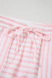 Pink Stripe Knitted Short Sleeve Top and Drawstring Shorts Set
