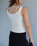 O neck Fishnet Patch Tank Top