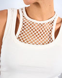 O neck Fishnet Patch Tank Top