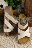 Beige Braided Detail Criss Cross Platform Slippers