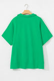 Bright Green Short Sleeve Turn-Down Collar Plus Size Blouse