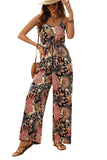 Black Floral Print Belted Sleeveless Wide Leg Jumpsuit