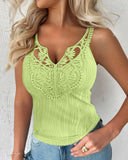 Contrast Lace V Neck Casual Slim Fit Textured Tank Top