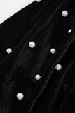 Black Pearl Beaded Half Sleeve Velvet Top