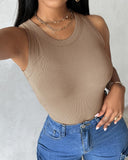 Round Neck Ribbed Tank Top With Bra Pads