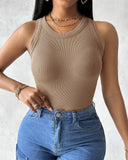 Round Neck Ribbed Tank Top With Bra Pads