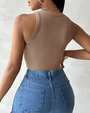 Round Neck Ribbed Tank Top With Bra Pads