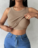 Round Neck Ribbed Tank Top With Bra Pads