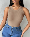 ChicMe Built in Bra Ribbed Round Neck Tank Top