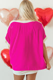 Rose Red Oversized Color Block Boat Neck Tunic Blouse