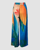 2 Pieces Outfit Abstract Print Cold Shoulder Batwing Sleeve Top and Casual Wide Leg Pants Set