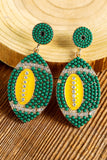 Dark Green Beaded Rhinestone Rugby Football Drop Earrings