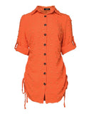 Large Swiss Dot Stand Collar Long Sleeve Chiffon Shirt Dress Casual Button Design Mini Dress