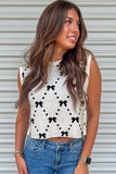 White Bow Pattern Buttoned Side Cropped Sweater Vest