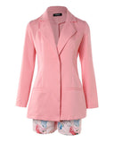 2 Pieces Outfits Notched Collar Long Sleeve Blazer & Floral Print Shorts Set With Belt