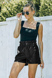 Black Faux Leather Paper Bag Waist High Rise Shorts