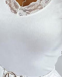 Contrast Lace Ribbed Tank Top
