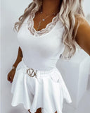 Contrast Lace Ribbed Tank Top