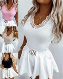 Contrast Lace Ribbed Tank Top