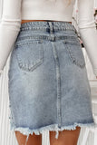 Beau Blue Shimmer Heart Pattern Distressed Denim Mini Skirt