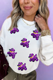 White Sequin Balloon Puppy Graphic Mardi Gras Sweatshirt